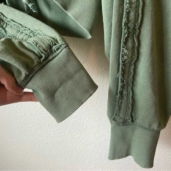Free People Patchwork Cropped Hoodie Jacket Khaki Green - Picture 7 of 10